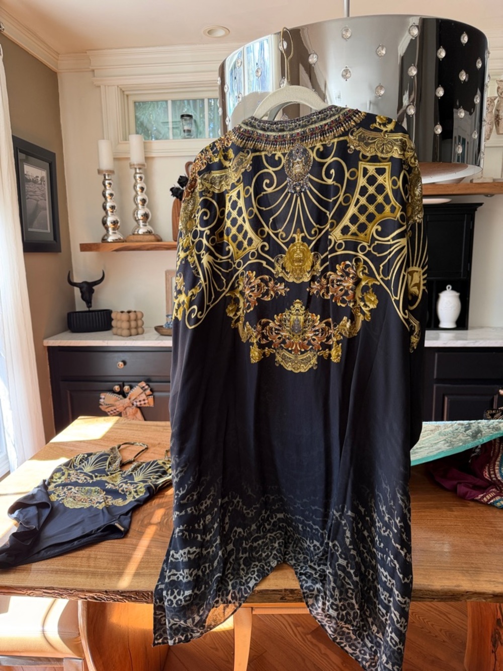 Camilla Black and Gold Silk Embellished Swim Coverup - Picture 9 of 16